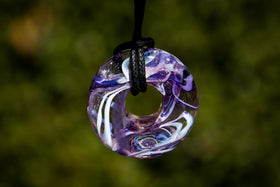halo pendant with cremation ash in purple