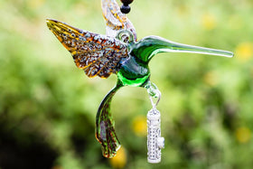 Green and Tan Hummingbird with Keepsake Urn