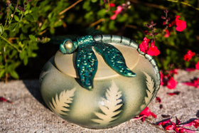 Handmade Ceramic Keepsake for Ashes of Loved Ones with Handsculpted Ceramic Dragonfly