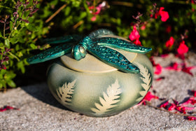Handmade Ceramic Keepsake for Ashes of Loved Ones with Handsculpted Ceramic Dragonfly