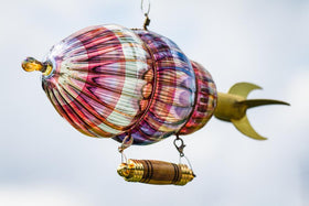 Handmade Steampunk Airship with Handcarved Wooden Keepsake Urn for Cremation Ash