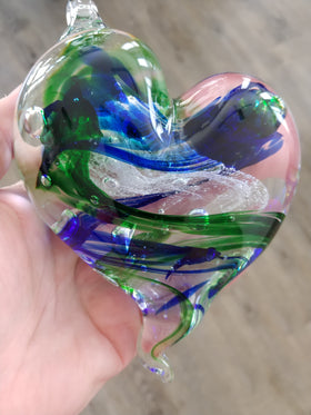Glass Heart with Cremains - Hanging