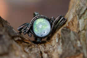 Sparkill Sterling Silver Wire Wrapped Dichroic Glass Ring with Cremation Ash