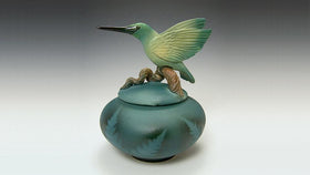 Hummingbird Covered Ceramic Urn Jar for Ashes of Loved Ones