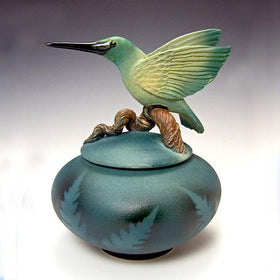 Hummingbird Covered Ceramic Urn Jar for Ashes of Loved Ones