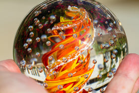 Illuminated Spiral Bubble Flame Paperweight with Infused Cremation Ashes