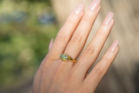 Gold Leaf Ring with cremation ash in green and lime green opal. Ring for cremation ash, ring for ash, memorial jewelry, Cremation ash jewerly