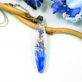 Long Cornflower Pendant with Infused Ash