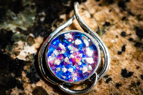 Silver and opal looped pendant in blue and magenta, necklace for ash, necklace for pet ash, silver cremation jewelry, remembrance jewelry