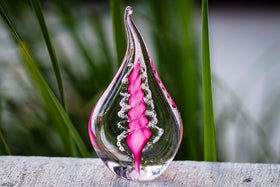 Memorial Glass Flame with Cremation Ashes with Engraved Base