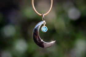 Moon and Stars Pendant with ash, blue mica, Moon jewelry, jewelry for ash, necklace for ash
