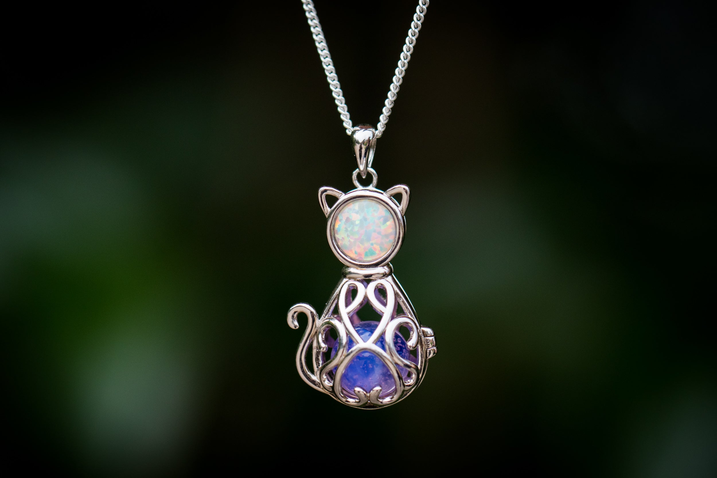 Cremation Jewelry Opal Cat Pendant with 10mm Ash Marble