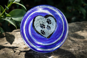 glass orb with cremation ash in blue