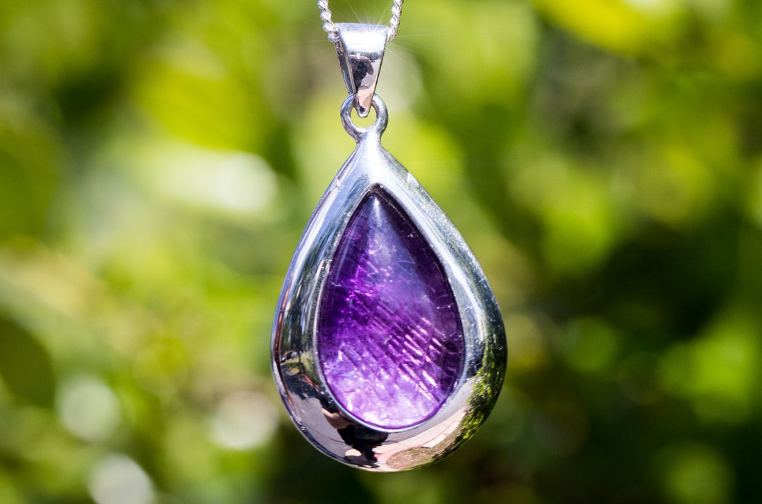fingerprint jewelry amethyst pear drop pendant in silver