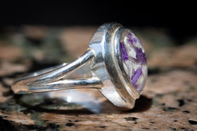 Sparkly Silver Pear Ring with Flowers, jewelry for dried flowers, ring for dried flowers, silver ring for flowers