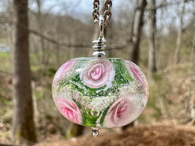 flower bead necklace with cremation ash