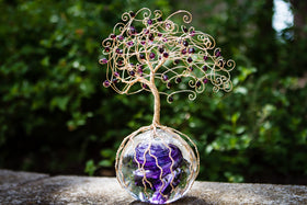 Purple Rain Tree of Life with Crystals and Starflower Snowfall Orb