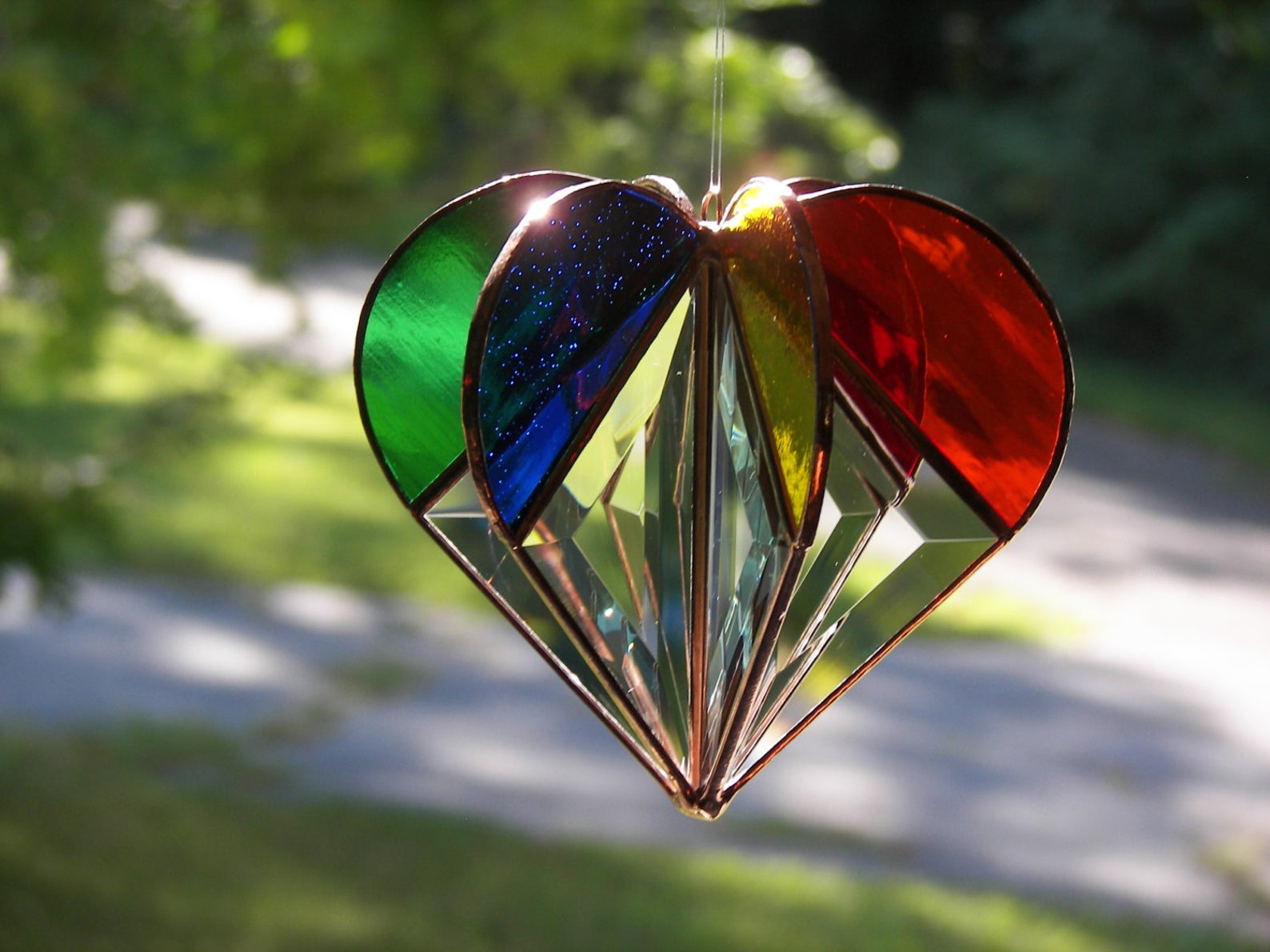 Stained Glass Heart Suncatcher with Silver Heart Keepsake Pendant