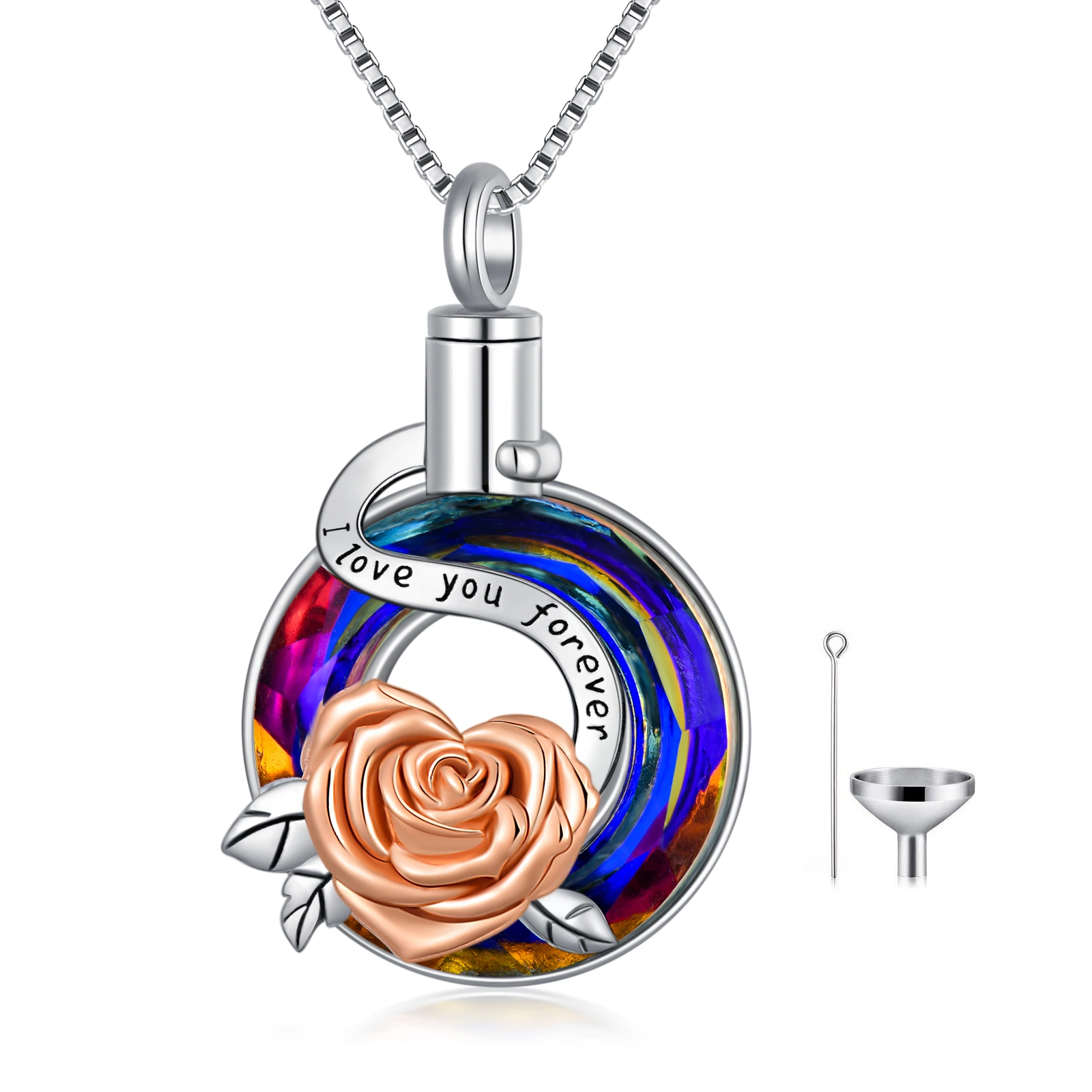 Collana AOBOCO Cuore Viola In Cristallo E Rosa | Ciondolo 'Share Rose Get Love' In Argento 925 | Regalo Per Lei