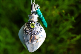 Sterling Silver Heart Memorial Necklace with Malachite Pendant