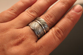 Silver Feather Ring with Infused Cremation Ash