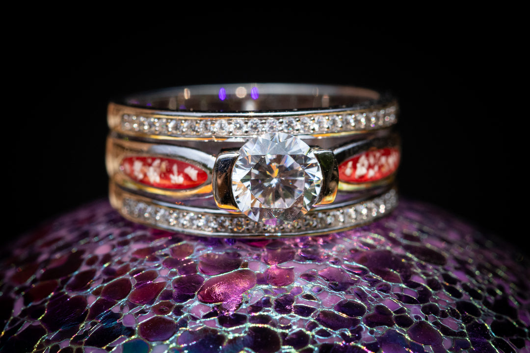 silver ring with cremation ash