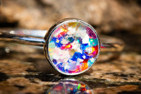 Silver Cup Ring with rainbow opal. Ring for ash, Ring for pet ash, Cremation jewelry, Jewelry for ash, Jewelry for pet ash