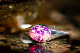 Silver Oval Ring with pink and purple opal. Ring for ash, Ring for pet ash, Cremation jewelry, Jewelry for ash, Jewelry for pet ash