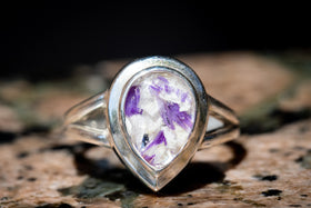 Sparkly Silver Pear Ring with Flowers, jewelry for dried flowers, ring for dried flowers, silver ring for flowers