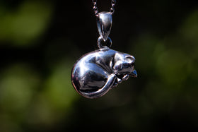 Sleeping Cat Urn Pendant, sterling silver necklace for pet ash, necklace for ash, cremation jewelry, pet cremation jewelry, keepsake urn, pet urn necklace