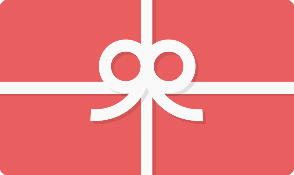 Red Spirit Pieces gift card with a white ribbon bow design