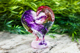 Large Glass Heart with Cremains - Standing