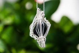 Madison Sterling Silver Wire Wrapped Dichroic Glass Pendant with Cremation Ash