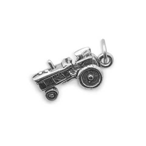Oxidized silver tractor charm with loop for bracelet or necklace