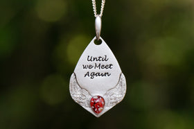 Sterling Silver Until We Meet Again Pendant with red opal. Sterling Silver Necklace for Ash, Memorial Jewelry, Jewelry for Ash