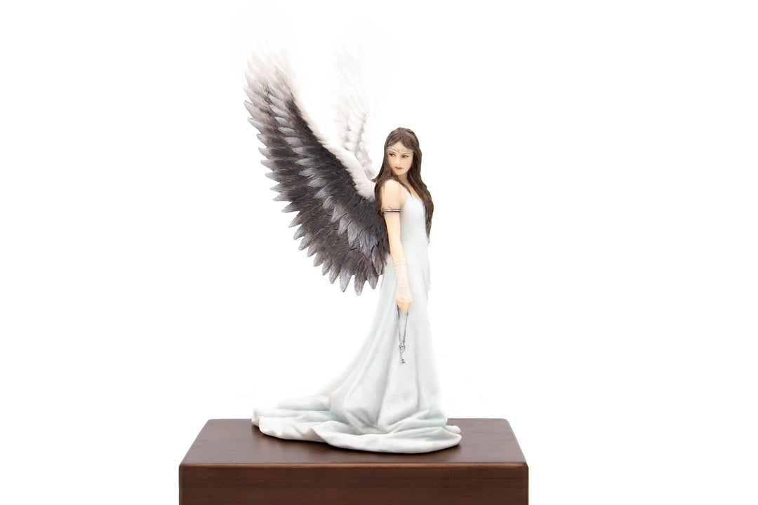 White angel urn topper figurine with large wings and flowing gown