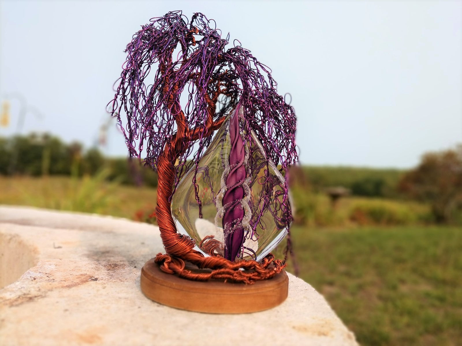 Weeping Willow Tree of Life with Memorial Flame - Ashes in Glass