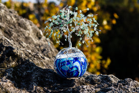Snowy Mountain Top Tree of Life with Cremains and Aventurine Beading